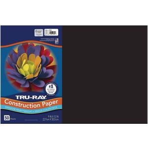 Pacon Tru-Ray 12-inch x 18-inch Construction Paper, Black, 50 Sheets (P103061)