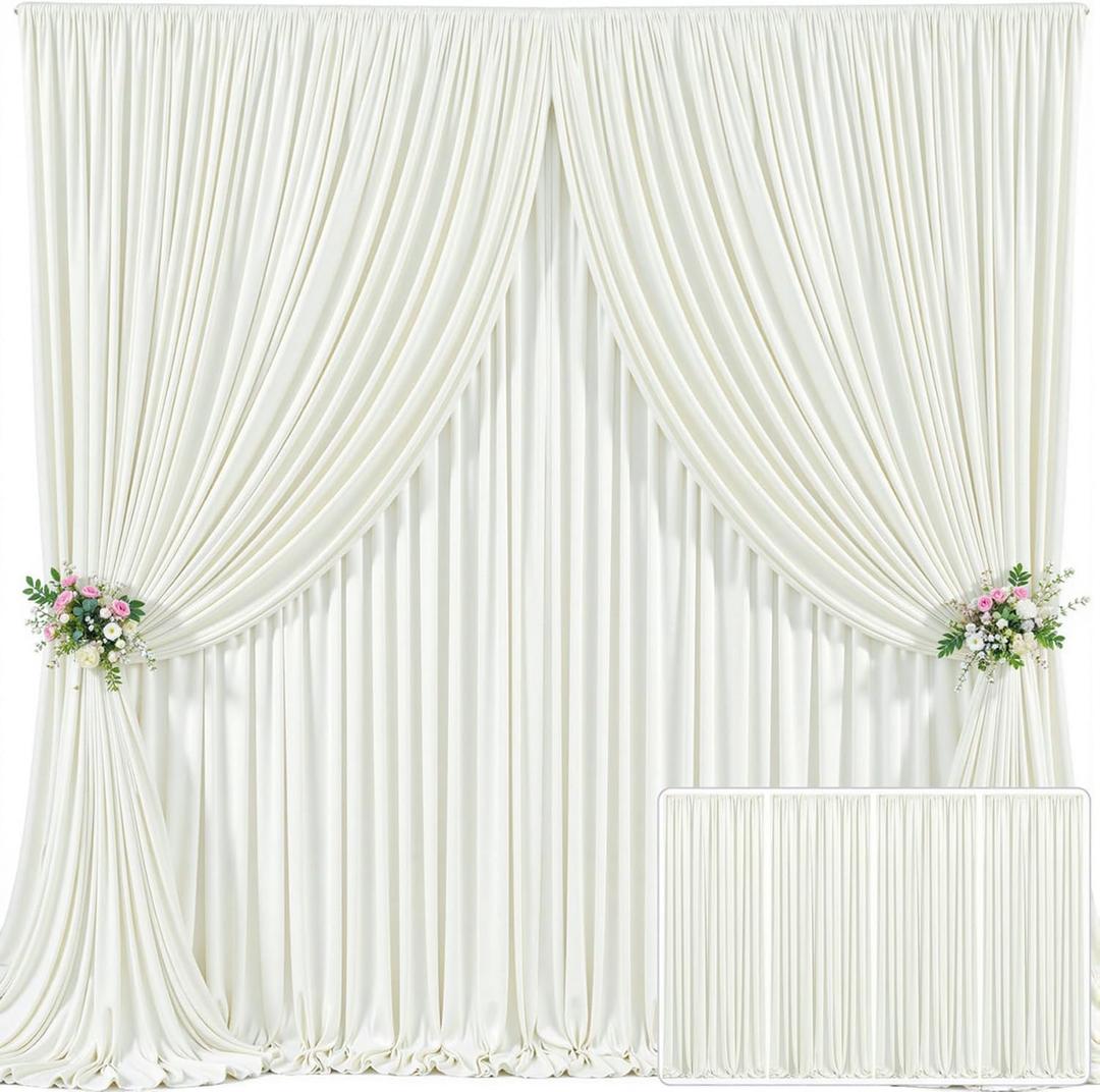 4 Panels Ivory Backdrop Curtain for Wedding Parties Wrinkle Free Ivory Photo Curtains Backdrop Drapes Fabric Decoration for Baby Shower Photoshoot 20ft(W) x 10ft(H)