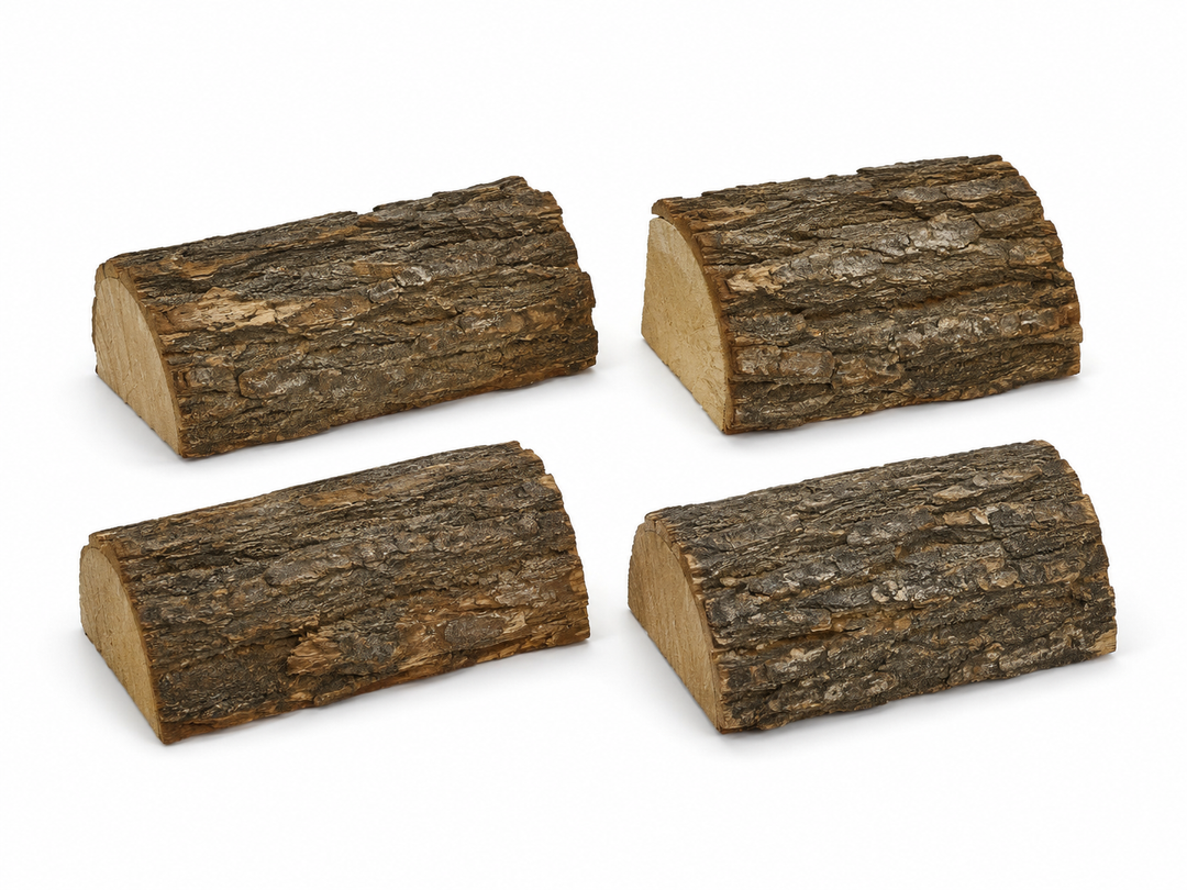 4 PCS Natural Half Round Wood Logs with Bark, Rustic Wooden Display Blocks, Decorative Semi-Circle Wood Pieces for Crafts, Home Decor and Centerpieces