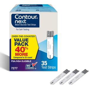 Ascensia Contour Next Blood Glucose Test Strips for Diabetes  35 Count (1 Pack) - Accurate, No Coding, Second-Chance Sampling, Compatible with All Contour Next Meters for Easy Blood Sugar Testing