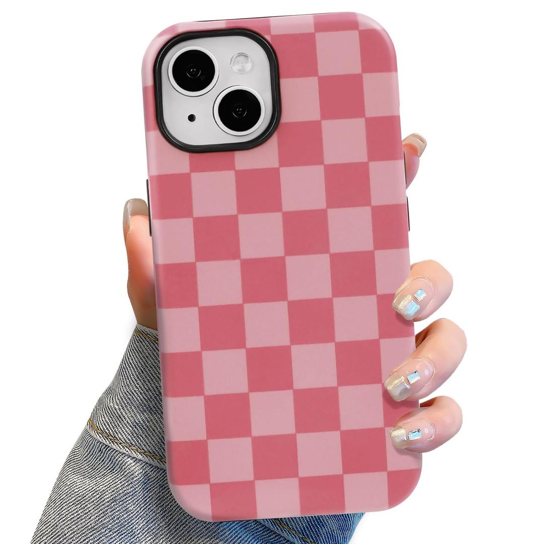 Lovmooful for iPhone 13/14 Case Cute Checkerboard Lattice-Pink