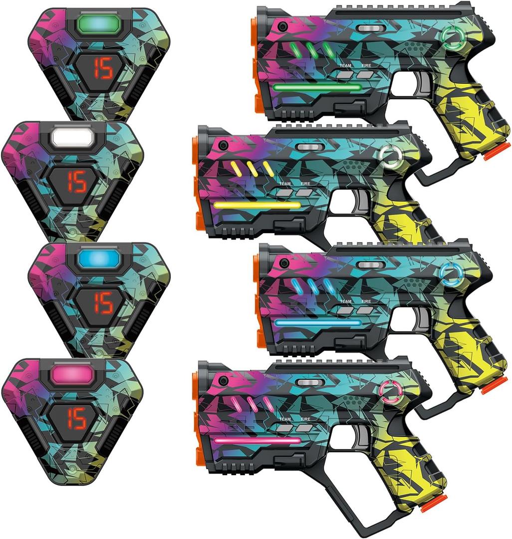 Laser Tag Set of 4, Lazer Tag Game for Kids Indoor & Outdoor Play, Gift Ideas for Kids Teens and Adults, Cool Toys for Teenage Ages 8 9 10 11 12+Year Old Boy & Girls (Battery Powered - 4 Pack)