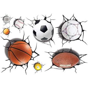 Supzone Sport Balls 3D Wall Stickers Break Through DIY Basketball, Rugby, Baseball, Football Wall Decor Boys Playroom, Bedroom, Classroom, Living Room