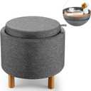 SlickBlue Round Storage Ottoman with Removable Lid, Tray, and Soft Cushion Seat