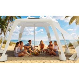 Beach Cabana with 6-Corner, 8'×8' UPF50+ Beach Canopy, Adjustable Height Beach Tent Sun Shelter, Cool Cabana Beach Tent with Removable Side Wall, Beach Shade for Garden, Camping (Beige)
