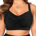 Daci Women Plus Size Push up Bikini Top Only Full Coverage Swimsuit Tops Twist Front Bathing Suit Bra for Large Bust (Black, XL)