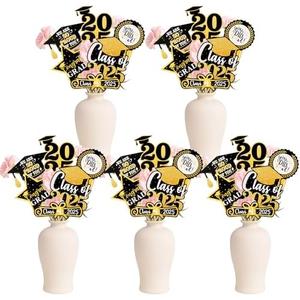 Set of 4 Pack, Zienlay 30 Pack Graduation Decorations 2025, Class of 2025 Grad Party Decorations - Black and Gold Graduation Centerpieces Sticks for Tables, Grad Decor Supplies, Table Toppers for College High School
