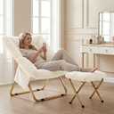 Comfy Saucer Chair for Adults, Foldable Living Room Chairs, Soft Faux Fur Lounge Chair for Bedroom, Reading Chairs, X-Large (Ottoman-White), 27.56 x 27.56 x 31.5 inches