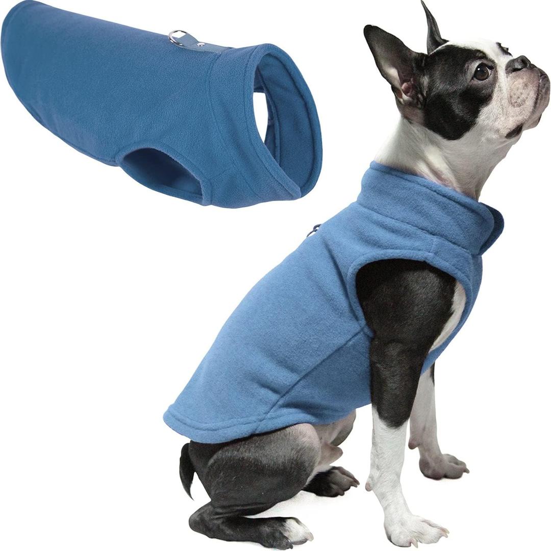 Gooby - Fleece Vest, Small Dog Pullover Fleece Jacket with Leash Ring, Blue, Medium (Medium (Around 11-lb))
