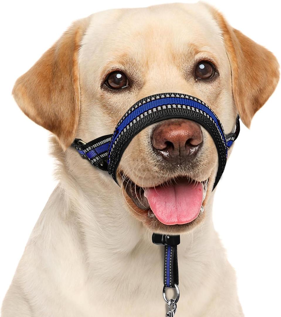 BARKLESS Soft Dog Head Collar, Patented Padded No Pull Head Halter, Training Nose Leash with Safety Link for Medium Large Dogs, Adjustable Muzzle Leash, Easy Control for Walking(Blue, L) (L (Snout 9.5"-14"))