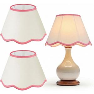 VIHOSE 9.4'' Bottom x 5.9'' High x 5.1'' Top Set of 2 Beige Lamp Shade with Petal Edge, Fabric Chandelier Scalloped Lampshade, for Floor Wall Lamps Table Bedroom Living Room (Pink Edge)
