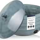 Monarch Abode Garden Hose Holder with Lid Decorative Water Hose Holders for Outside, Border Embossed Metal Patina Pot with Drainage, 100ft Waterhose Holder for Outside, Garden Storage Caddy