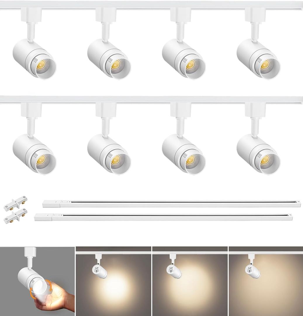 Zoomable LED Track Lighting Kit with 6.6FT H Type Track Rails, Dimmable White Lighting Fixtures, 4000K CRI90+ 12W 1000lm (8 Lights (4000K))