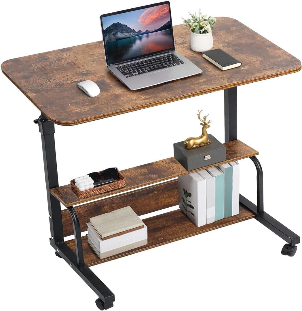 Adjustable Table Student Computer Desk Portable Home Office Furniture Small Spaces Sofa Bedroom Bedside Learn Play Game on Wheels Movable with Storage Size 31.5 * 15.7 in Oak D