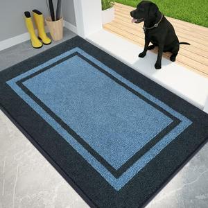 PURRUGS Dirt Trapping Door Mat 32" x 48", Non-Slip Machine Washable Entryway Rug, Entrance Mat, Indoor Front Door Mat, Super Absorbent Entry Rug for Muddy Shoes & Paws, Light Blue & Navy