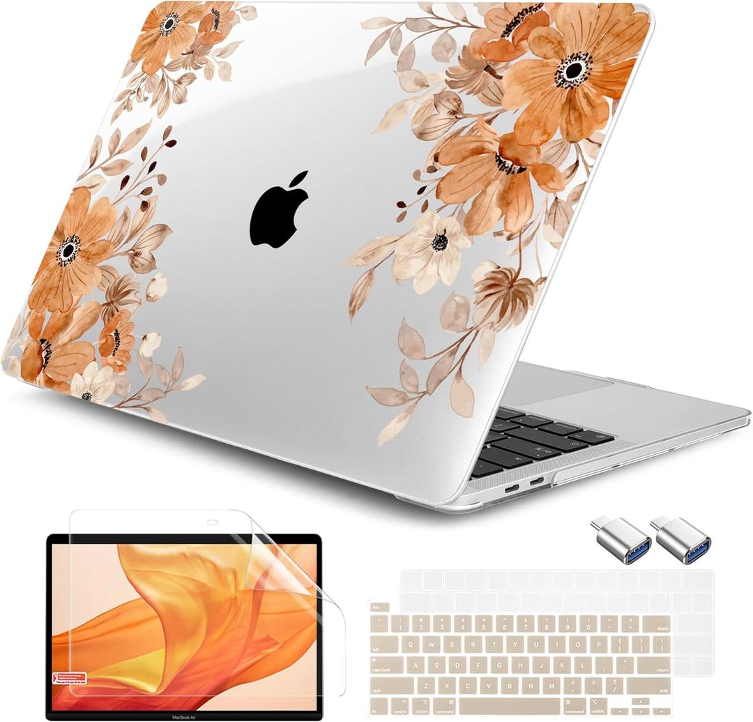 DONGKE for MacBook Pro 13 Inch Case 2023-2016 Release A2338 M2 M1 A2251 A2289 A2159 A1989 A1706 Touch Bar & Touch ID, Hard Shell, with USB C to USB Adapter & Keyboard Cover, Stone Florals