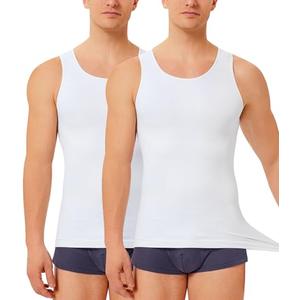 TAILONG 2 Pack White Compression Shirt Men Shapewear Tummy Control Slimming Body Shaper Tank Top Undershirt M