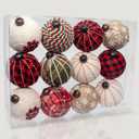 12PCS Burlap Christmas Ornaments, Rustic Jute Wrapped Balls 3.15", Snowflake Embroidered & Plaid Pattern Farmhouse Ornaments for Christmas Tree