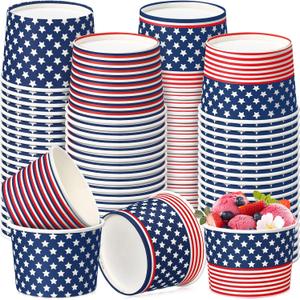 Hsei 120 Pack American Flag Ice Cream Cups 9 oz 4th of July Paper Treat Snack Cup Patriotic Disposable Soup Bowls for Patriotic Party Veterans Day Election Independence Day Decorations