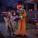 JOYIN 55" Halloween Animatronic Clown Trick-or-Treat Decor, Sound Activated Life-Size Prop with Candy Spitting Action, Animated Skeleton Clown with Bowl, Scary Haunted House Props for Garden Yard Lawn