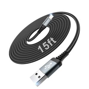 USB to USB C Cable 15FT 1Pack, Extra Long USB C Cable 3A Fast Charging, Nylon Braided Durable USBA to USBC Cord Compatible with iPhone 1716 15 Pro Max 16e, Galaxy S25 S24 S23 S22 Plus, Moto and More