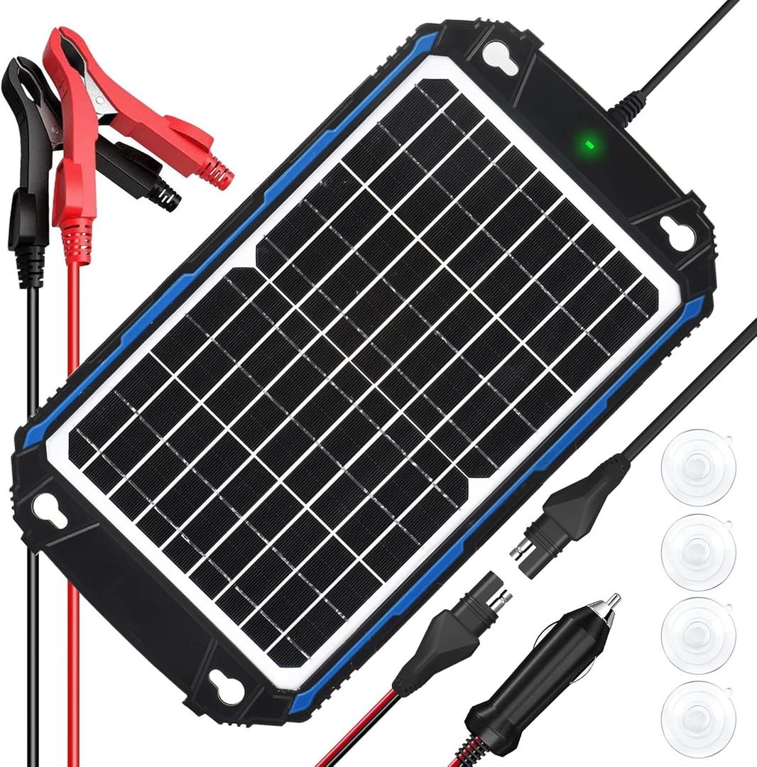 SUNER POWER Waterproof 12W 12V Solar Battery Charger & Maintainer Pro, Builtin UltraSmart MPPT Charge Controller, 12 Volt Solar Panel Trickle Charging Kits for Car Automotive Boat Marine RV Trailer