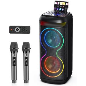 Karaoke Machine with 2 Wireless Microphones for Adults, Big Bluetooth Party Speaker with LED Disco Light, Support TWS/USB/AUX/TF Card Input, Perfect for Outdoor, Home, Stage Subwoofers