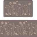 Rempry Floral Kitchen Mats for Floor, Non Slip Kitchen Rugs and Mat Set of 2, Waterproof Cushioned Anti Fatigue Kitchen Mat, 17"x47"+17"x29", Brown