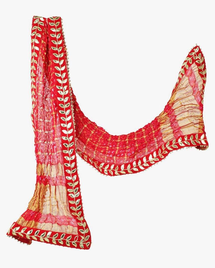 Chunari bandhej Large Pooja Cloth Chunari Ethnic Look Marwadi Chunri Odhna Bandhej Bandhani Brooch Stole Dupatta Chunar(POMCHA)for Indian Traditional Karwachauth Pooja Festival Decor(2.25 Meter)(Red)