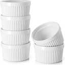DOWAN 12 oz Porcelain Ramekins Bowls for Souffle, Creme Brulee, French Onion Soup, Classic Style Ramekins for Baking Oven Safe, Set of 6, White
