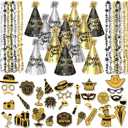 2026 New Years Eve Party Hats Kit - Happy New Years Paper Hats Eve Party Supplies for Adults Celebration Decoration (Black Gold Silver Hat)