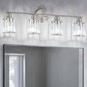 Kvhiiw Crystal Bathroom Light Fixtures, Bathroom Lighting Fixtures Over Mirror, Modern 4Light Brushed Nickel Vanity Lights for Mirror, Restroom, Kitchen(Ceramic E26 Socket,Bulbs Not Include)