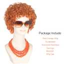Yan Dream Women Short Curly Red Brown Wig and Glasses Orange Chunky Jewelry Set Party Cosplay Wig