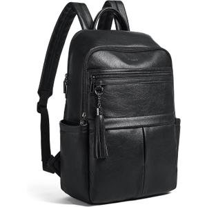 Leather Laptop Backpack for Women, 15.6" Causal Daypack Backpacks Purse Computer Backpack with Laptop Compartment for Travel Work College Business, Black