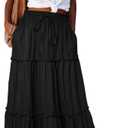 EARKOHA Women's Boho Maxi Skirt 2026 Summer Cruise Casual High Waist Tie Flowy Long Skirt with Pockets For Beach Vacation, S