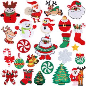 ANUTRION 24pcs Christmas Iron-on Patches Kit - Embroidered Sew Applique Repair Patch, Assorted Styles Xmas Patches for Craft, Clothing, Decoration & DIY Gifts
