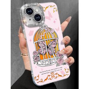 Toycamp for iPhone 14 Plus Case - Aesthetic Cute Butterflies 14 Plus Phone Case with Diamond Bling Lens Protector Laser Glitter Holographic Y2K i Phone 14 Plus Cover for Women Girls
