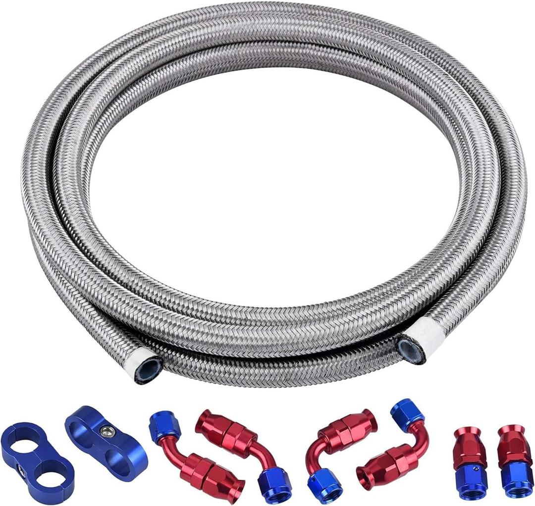 EVIL ENERGY 6AN PTFE Fuel Line Kit, AN6 E85 Fuel Hose Line 10FT Stainless Steel Braided LS Swap EFI PTFE Fuel Line