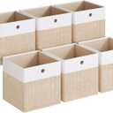 SONGMICS Storage Cubes, Set of 6 Foldable Fabric Storage Boxes, Cube Organizer Boxes with Handles, for Closet Shelves, Odorless, 13 x 13 x 13 Inches, Cloud White and Sand Beige URFB433LF02