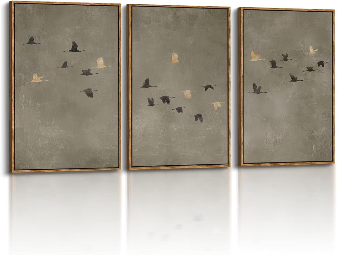 Vaskuro Large Framed Art, Modern Abstract Picture, Sage Green Decor, 3 Pcs, 24"L x 16"W X 3