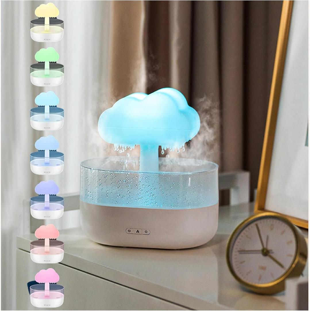 Rain Humidifier, with 7 Color Lights Raincloud Humidifier Automatic Shut-Off Rain Drop Humidifier for Sleeping and Relaxing,White