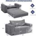 MAXYOYO Convertible Sofa Bed, Pull-Out Loveseat Couch Bed for Small Space | 2 in 1 Folding Couch Bed with Large Back Pillow, Plush Faux Fabric Lounge Couch for Living Room, Apartment, Grey