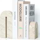 Book Ends for Shelves, Resin Heavy Duty Decorative Bookends, Retro Arch Book Holder for Heavy Books, Imitation Travertine Book Stopper for Home Decor, Study, Bookshelf, Desktop, Set of Two