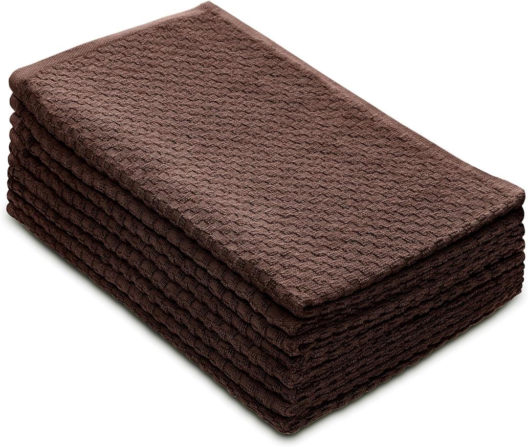 COTTON CRAFT Amazing Kitchen Towels - Set of 8 Terry Towels - 100% Cotton Euro Caf Waffle Weave Dish Towel Set - Soft Absorbent Quick Dry Low Lint Reusable Pantry Bar Cleaning Cloth -16x28- Chocolate