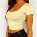 ForeFair Womens Square Neck Going Out Crop Tops Double Lined Tshirts Summer Short Sleeve Tight Tees (Yellow, S)
