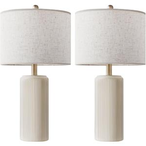 23" Ceramic Table Lamp Set of 2, 3-Level Dimmable Farmhouse Bedside Lamps for Bedroom, Nightstand Lamps for Living Room, Rustic End Table Desk Lamps with Rocker Switch, LED Bulb Included