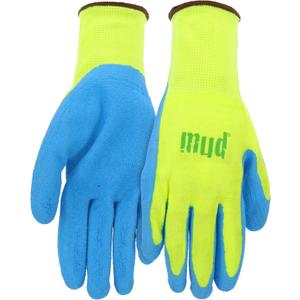 MUD Super Grip Latex Coated Palm Garden Work Gloves, Water Resistant, Polyester Knit Shell, Elastic Knit Wrist, Lime Green/Blue, Medium (SM7187G/M)