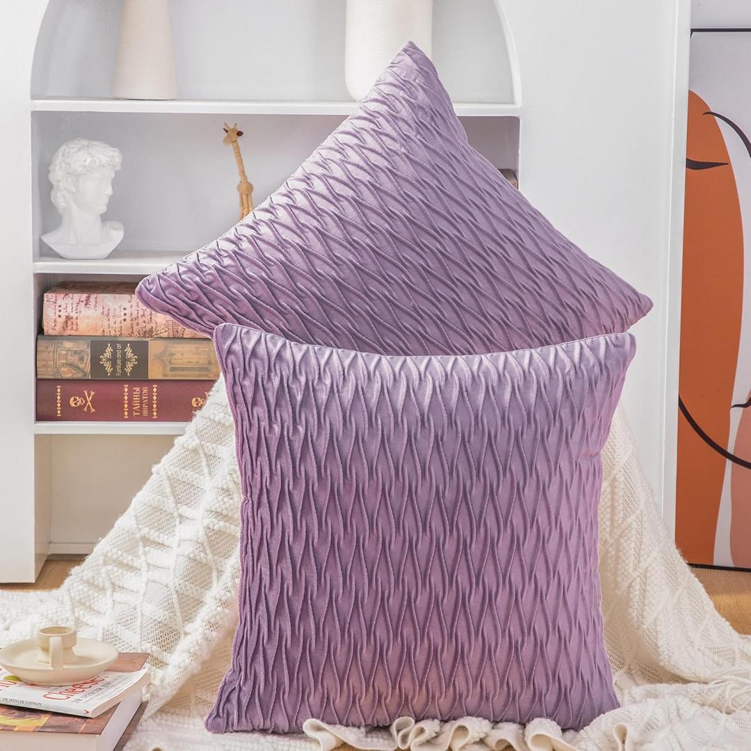 MADIZZ Set of 2 Super Soft Velvet Decorative Throw Pillow Covers 26x26 inch Violet Square with Texture Luxury Style Cushion Case European Pillow Shell for Sofa Bedroom