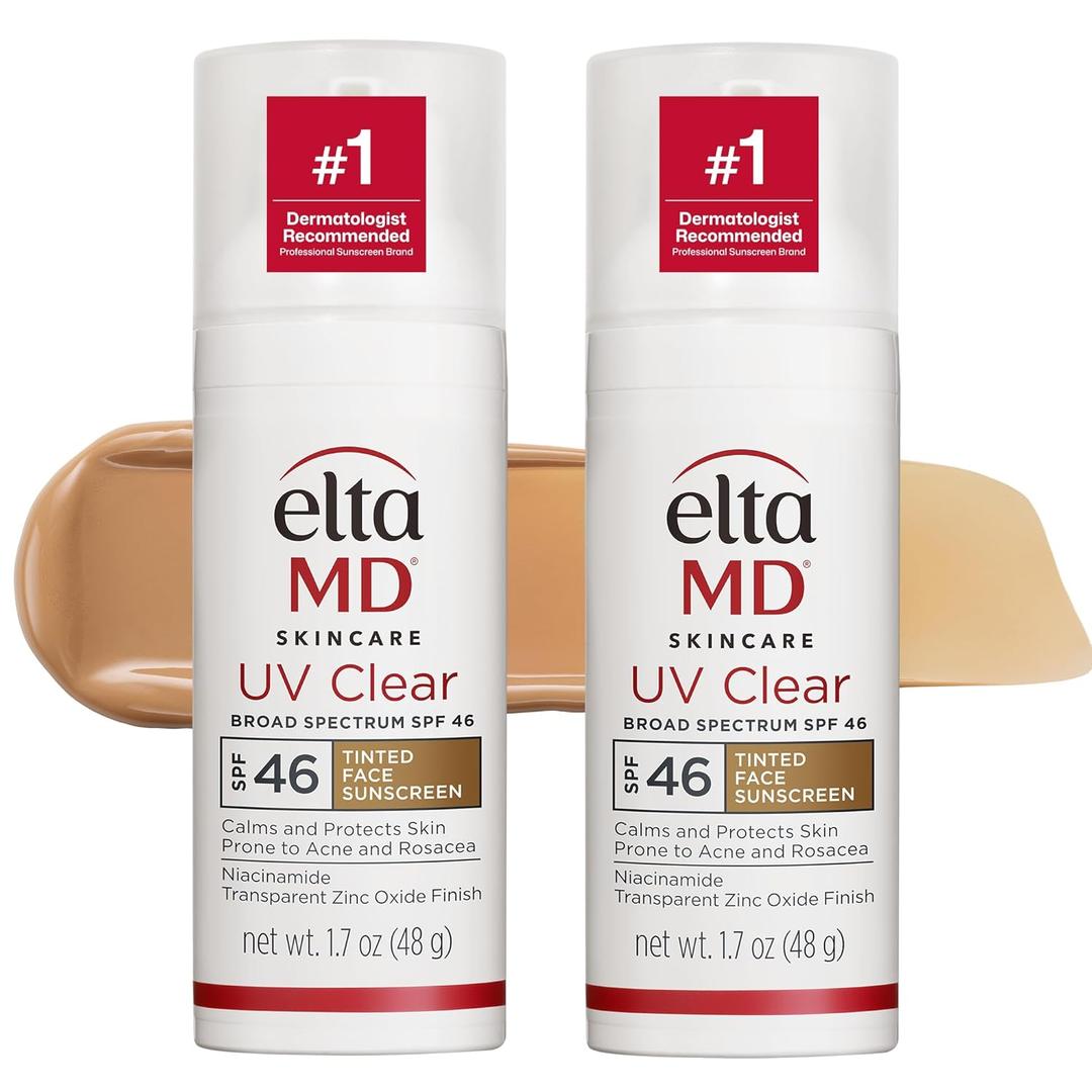 EltaMD UV Clear Tinted Face Sunscreen SPF 46, Oil Free Sunscreen for Sensitive Skin with Zinc Oxide, Dermatologist Recommended (06 - Tinted (2 Pack))