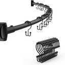 42-72 Inches Adjustable Arched Curved Shower Curtain Rod with 12 Pcs Shower Curtain Rings for Bathroom, Fitting Room, or Kitchen, Wall Drill Needed, Easy Installation, Matte Black